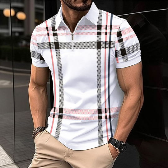 Elegant men's polo shirt with check pattern