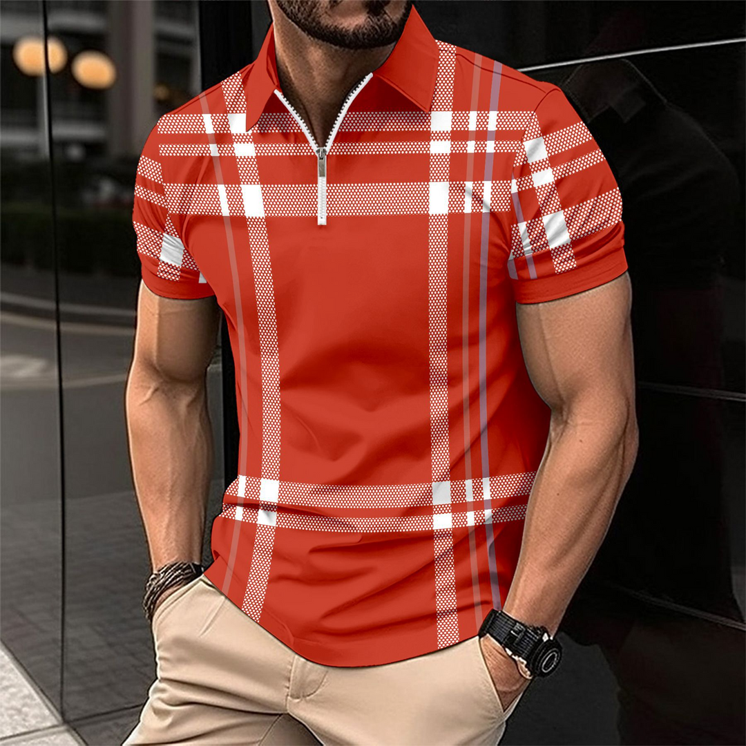 Elegant men's polo shirt with check pattern