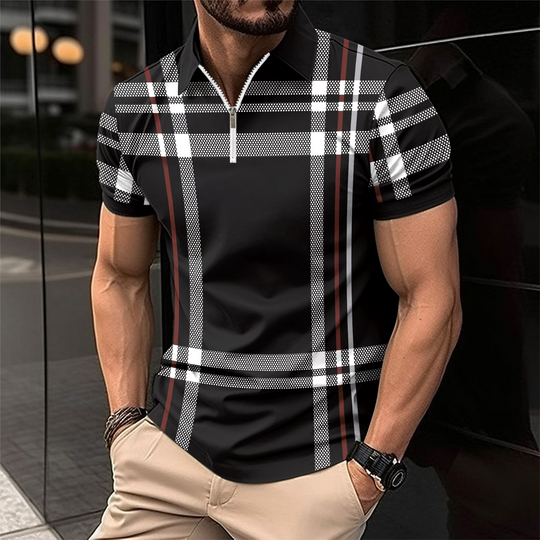 Elegant men's polo shirt with check pattern