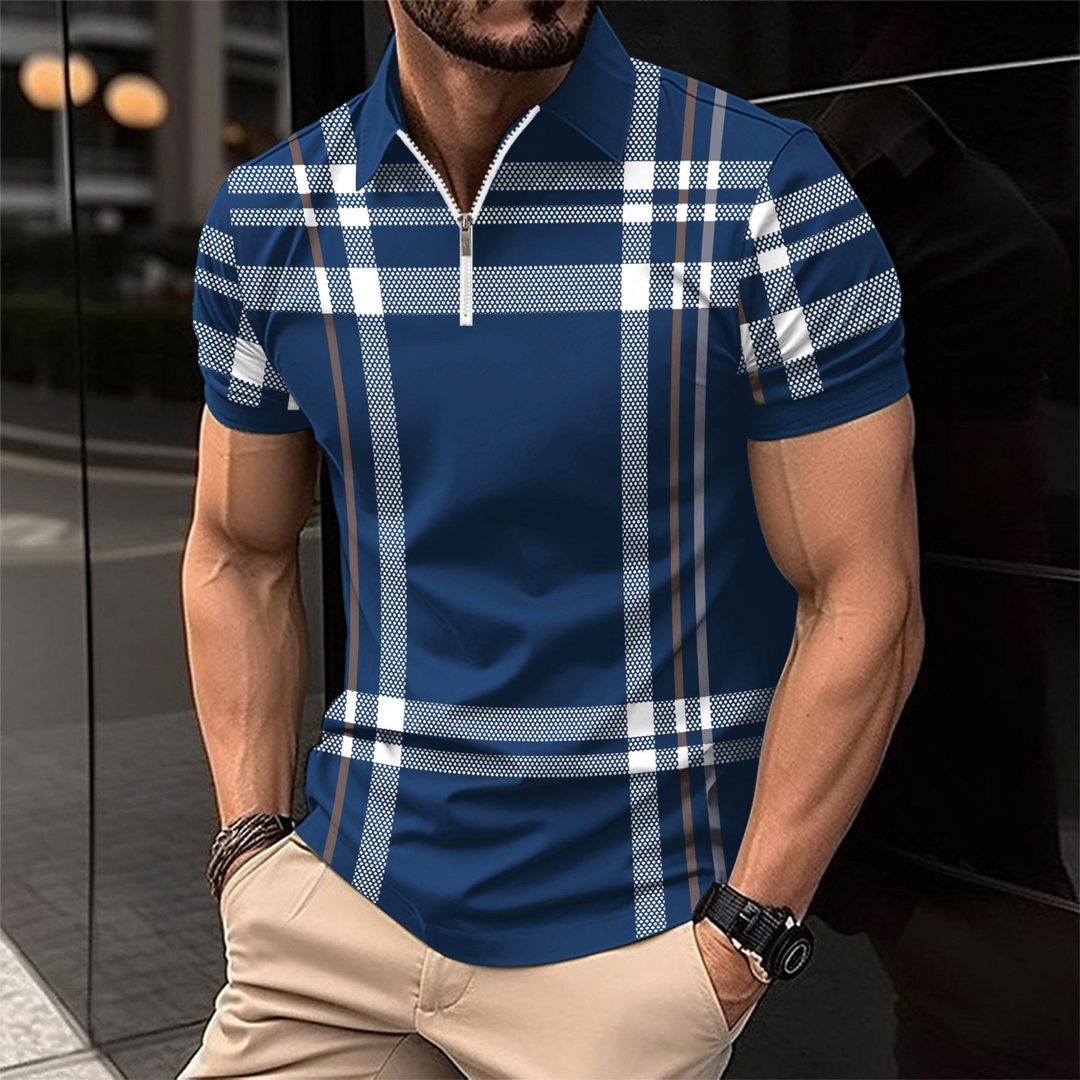 Elegant men's polo shirt with check pattern