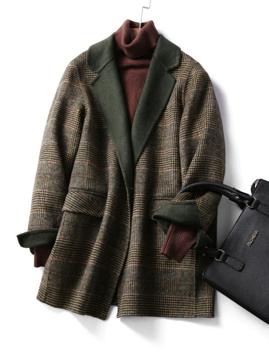 Classic plaid wool coat for winter