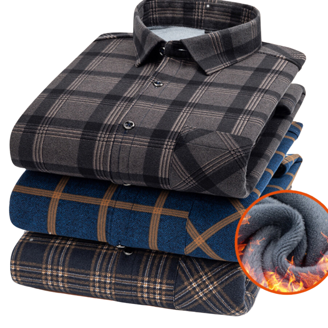 Casual, thick, warm checked fleece shirt for autumn and winter