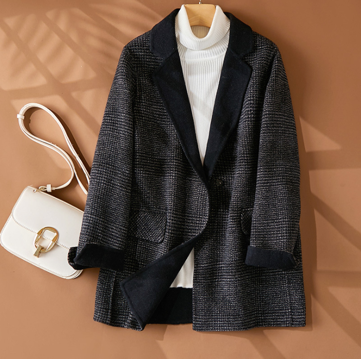 Classic plaid wool coat for winter