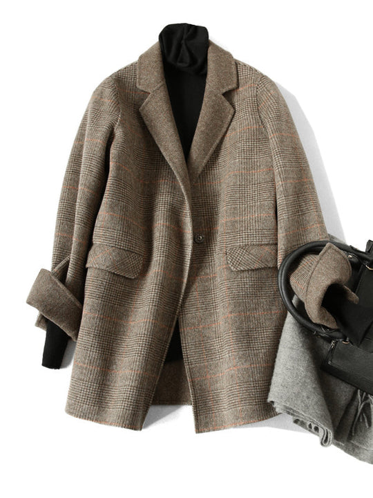 Classic plaid wool coat for winter