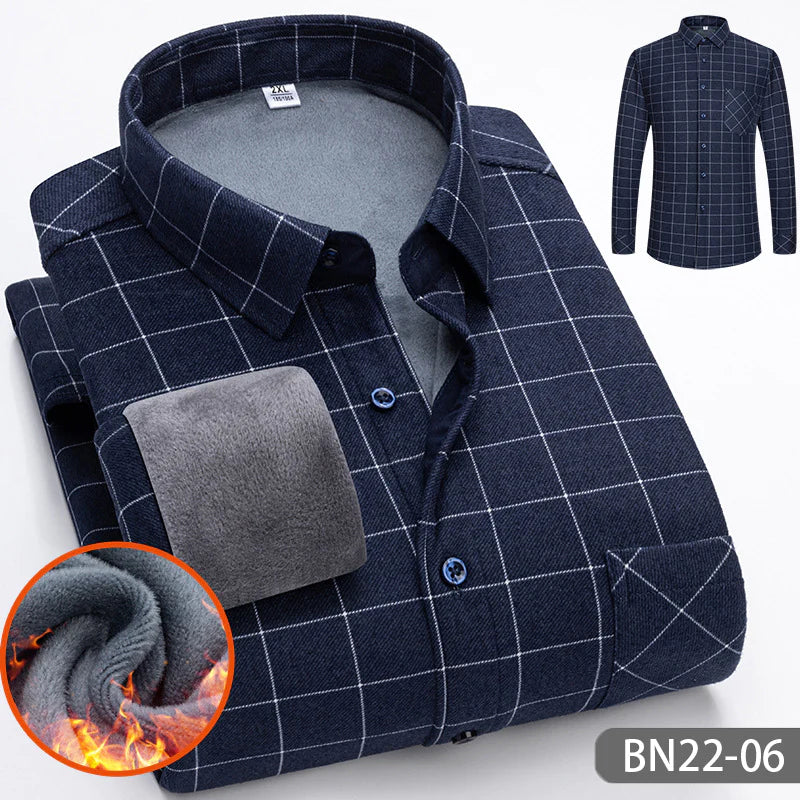 Casual, thick, warm checked fleece shirt for autumn and winter