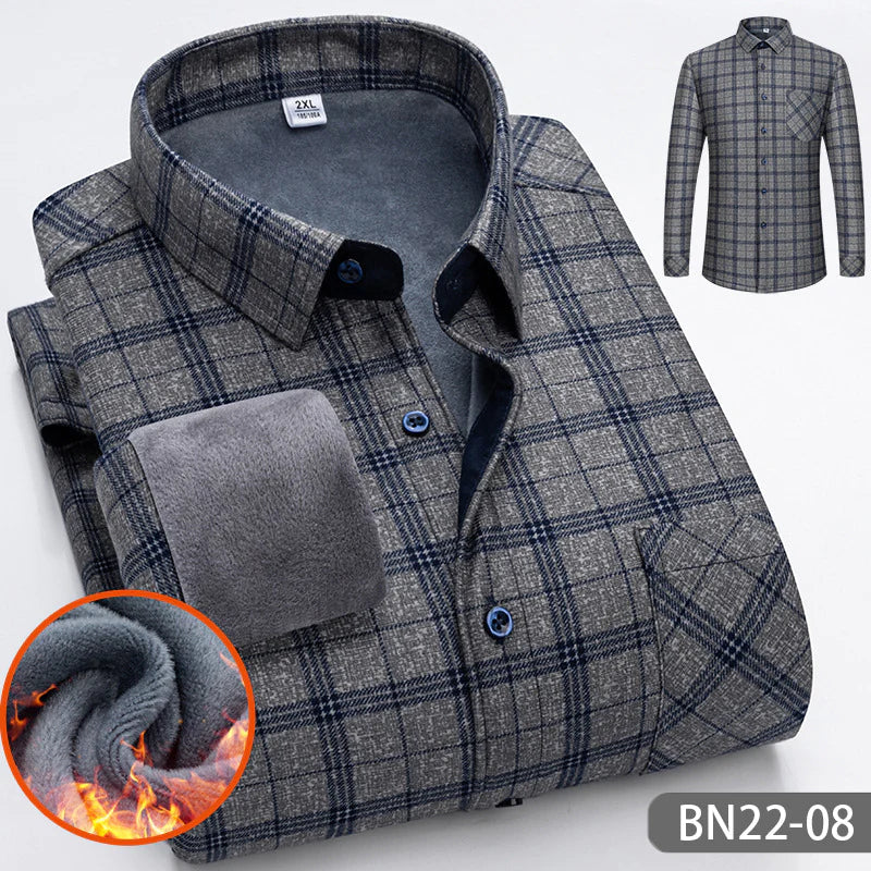 Casual, thick, warm checked fleece shirt for autumn and winter