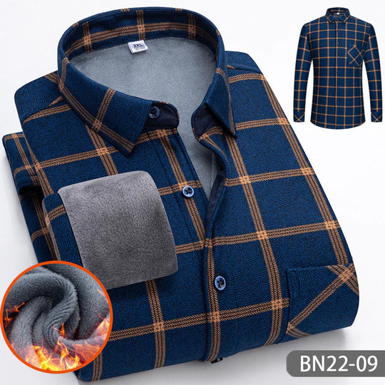 Casual, thick, warm checked fleece shirt for autumn and winter