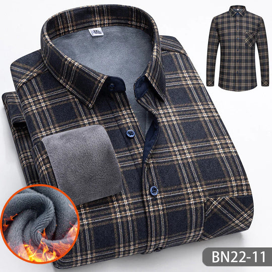 Casual, thick, warm checked fleece shirt for autumn and winter