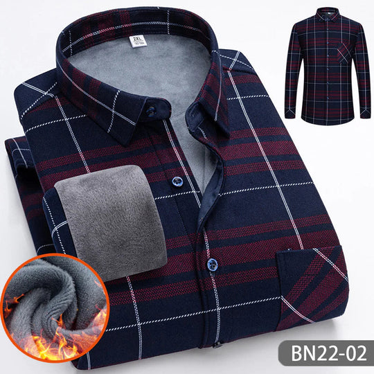 Casual, thick, warm checked fleece shirt for autumn and winter