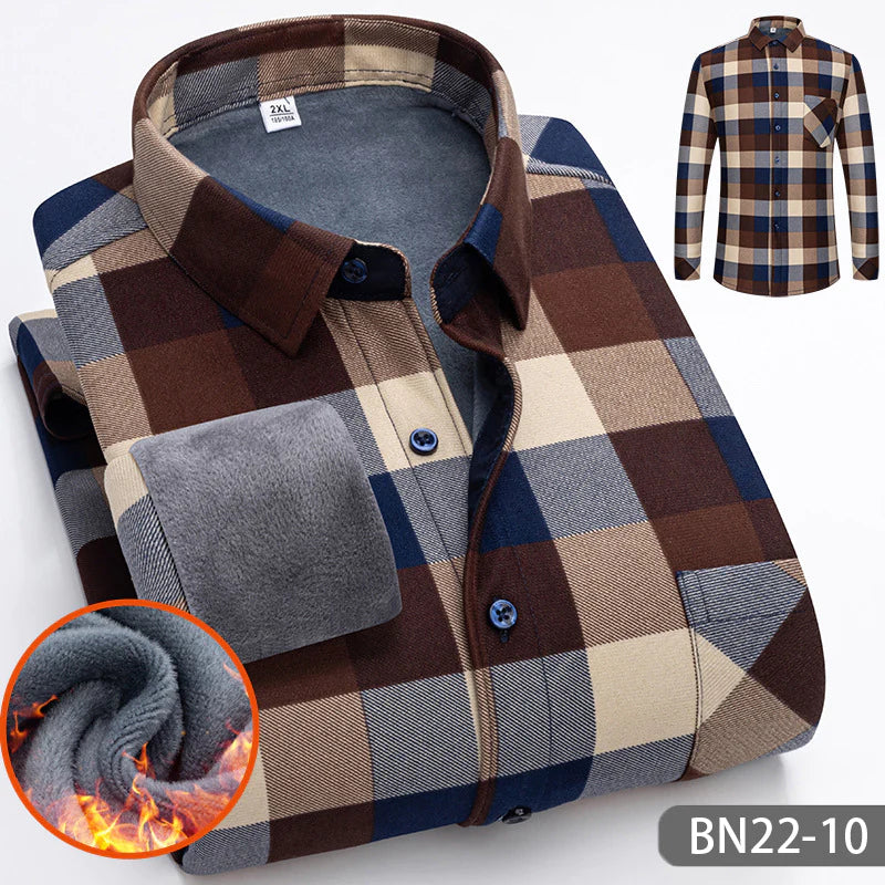 Casual, thick, warm checked fleece shirt for autumn and winter